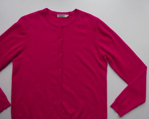 Cashmere cardigan L Lochmere EWM bright magenta pink crew neck long sleeved knit - Picture 10 of 16